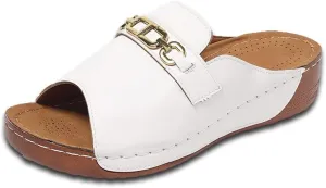 Womens Metal Buckle Sandals Cork Wedge Slides Open Toe Slippers Platform Summer Shoes