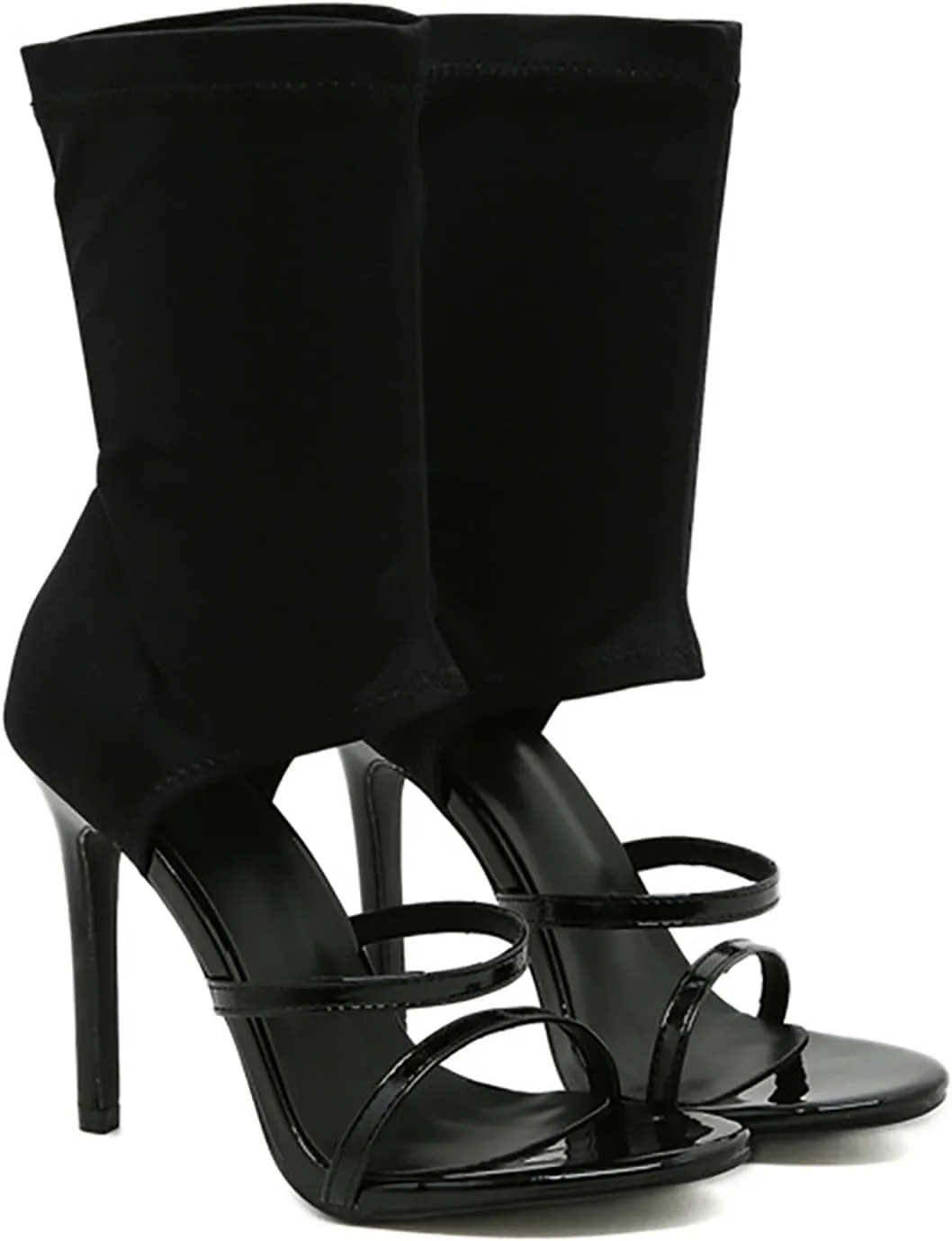 Women's Peep Toe Two Strapy Stiletto Ankle Boot Sandals,Stretchy Cloth High Top Wrap Up Slip-on Socks Boots Summer Sexy Prom Gladiator High Heel Booties