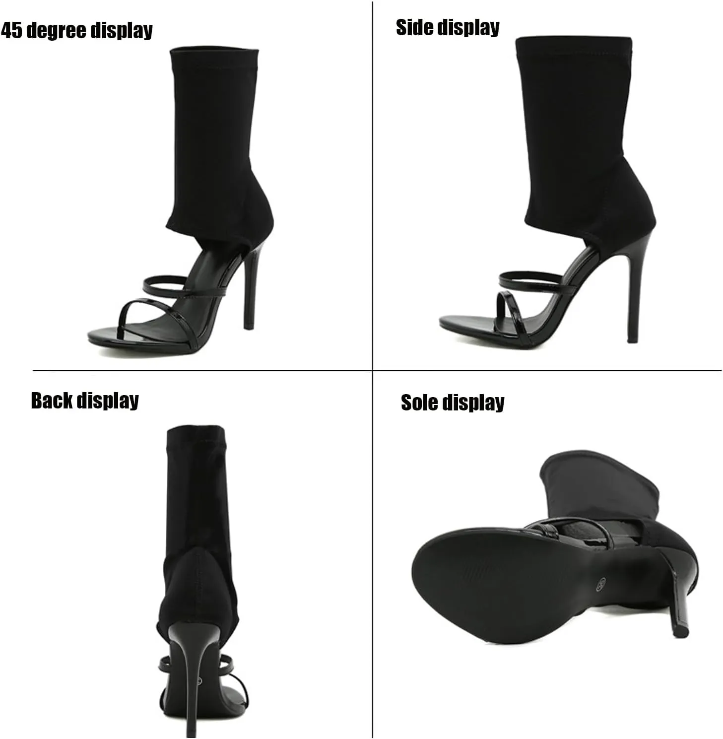 Women's Peep Toe Two Strapy Stiletto Ankle Boot Sandals,Stretchy Cloth High Top Wrap Up Slip-on Socks Boots Summer Sexy Prom Gladiator High Heel Booties
