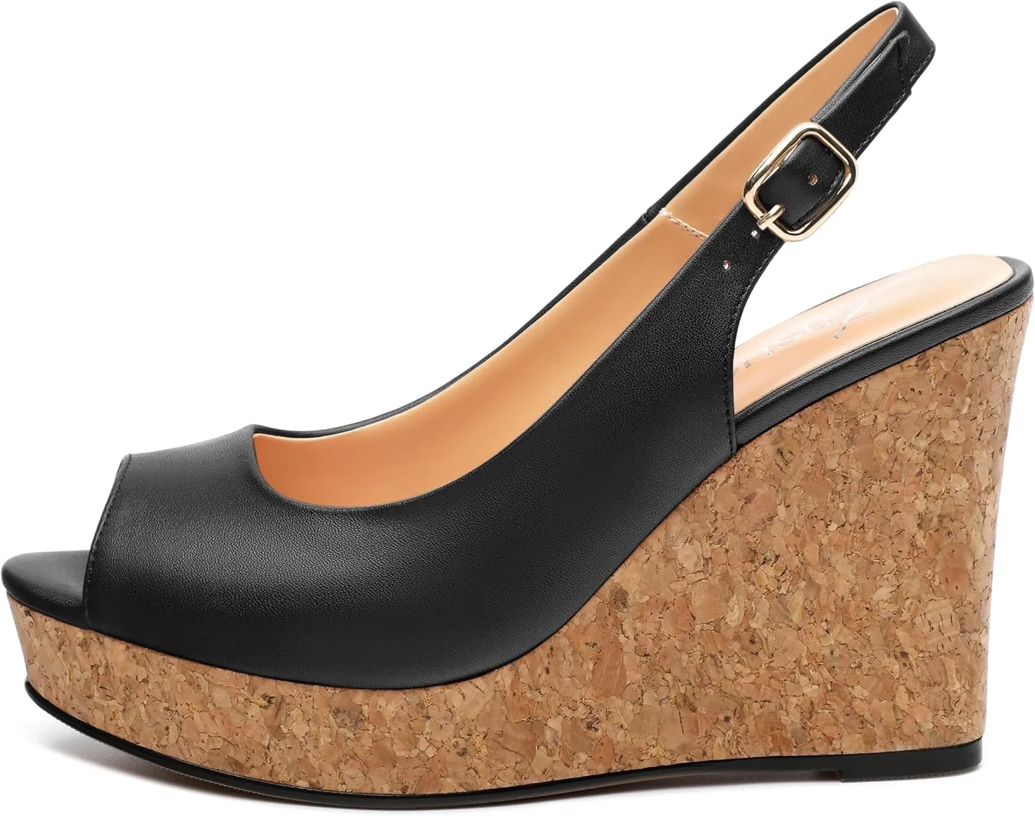 Womens Peep Toe Wedge Heels Matte Fashion Cork Slingback Pumps Platform Wedge Sandals 3.94 Inches