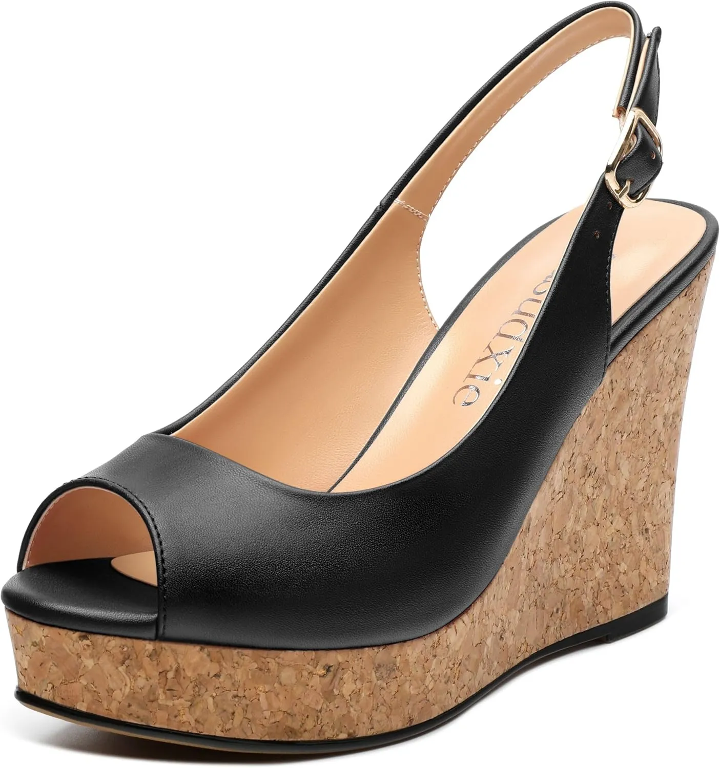 Womens Peep Toe Wedge Heels Matte Fashion Cork Slingback Pumps Platform Wedge Sandals 3.94 Inches