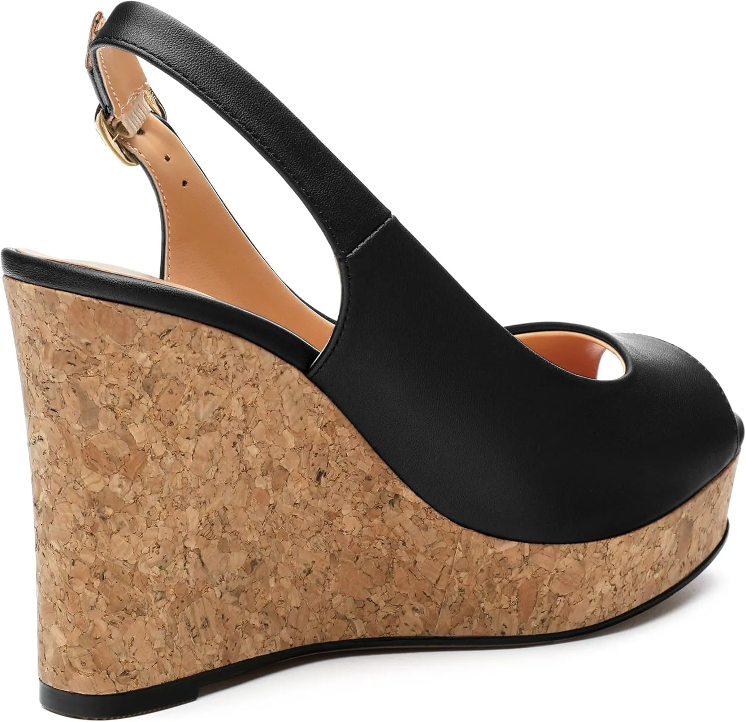 Womens Peep Toe Wedge Heels Matte Fashion Cork Slingback Pumps Platform Wedge Sandals 3.94 Inches