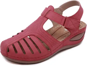 Women's Retro Gladiator Wedge Sandals - Closed Round Toe Hollow Platform Sandals with Ankle Strap Anti-Slip Sole | Comfortable Bohemian Style for Casual Outdoor Wear