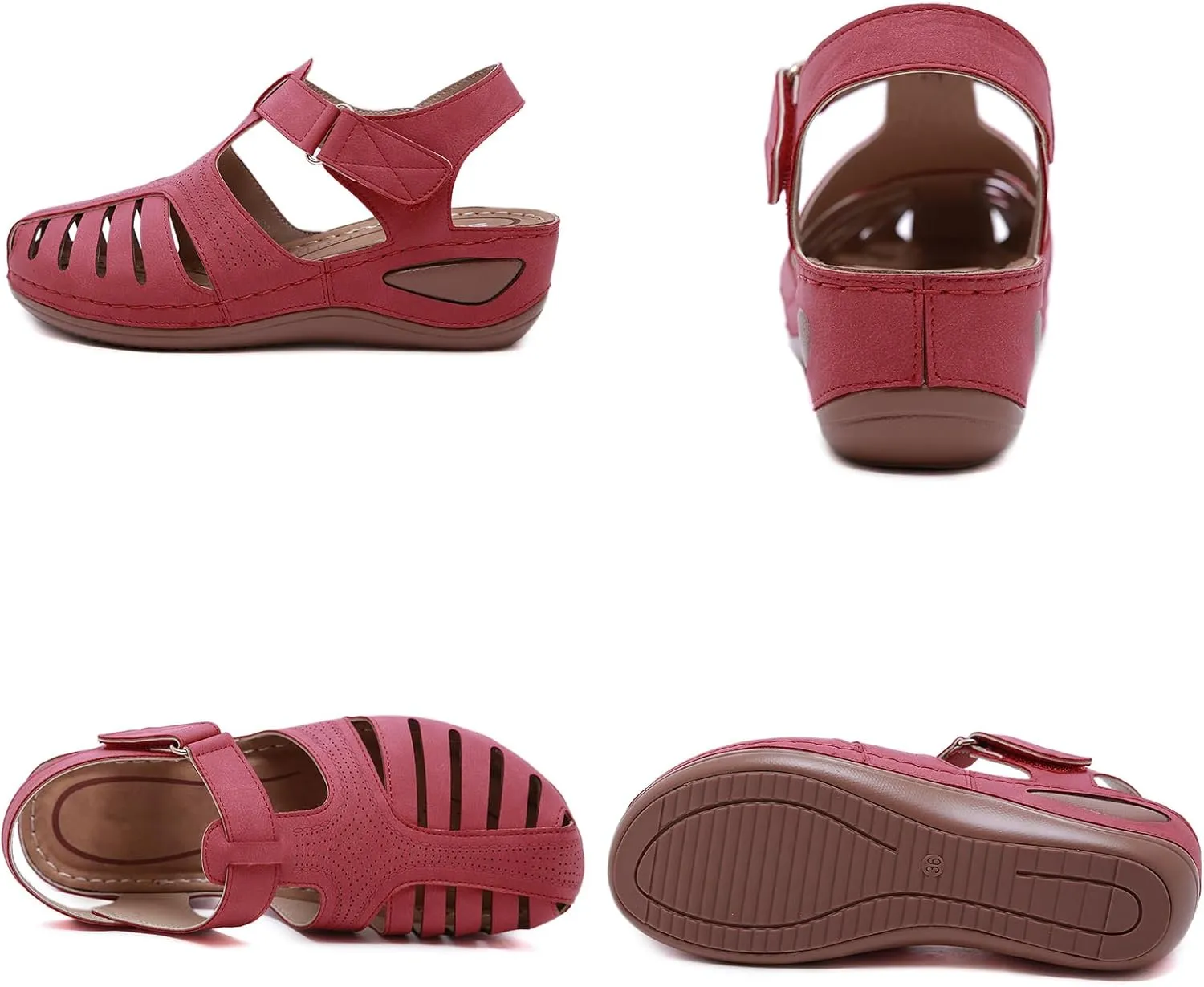 Women's Retro Gladiator Wedge Sandals - Closed Round Toe Hollow Platform Sandals with Ankle Strap Anti-Slip Sole | Comfortable Bohemian Style for Casual Outdoor Wear