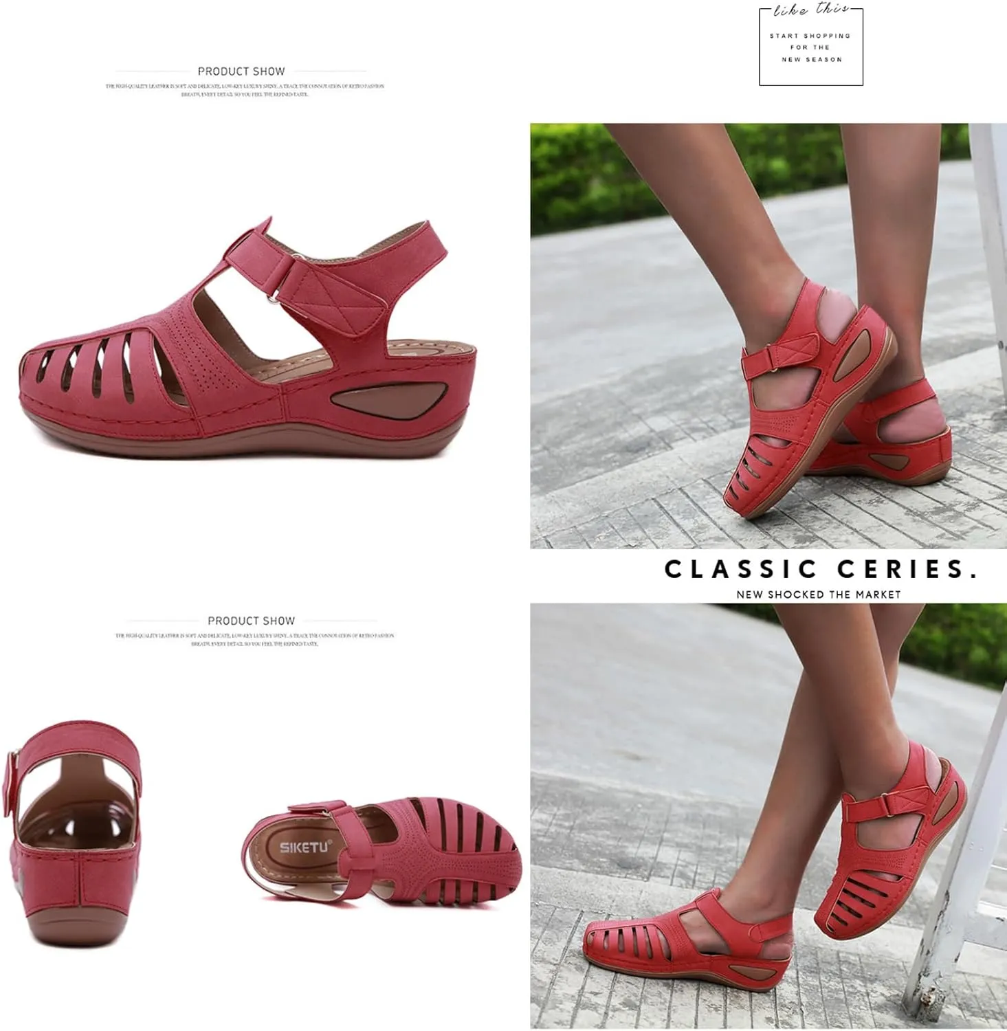 Women's Retro Gladiator Wedge Sandals - Closed Round Toe Hollow Platform Sandals with Ankle Strap Anti-Slip Sole | Comfortable Bohemian Style for Casual Outdoor Wear