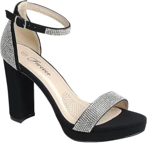 Women's Rhinestone Accent Open Toe Chunky High Heel Low Platform Formal Sandal