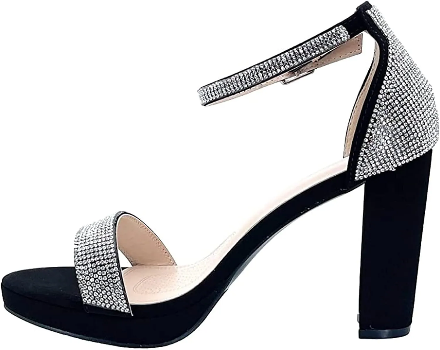 Women's Rhinestone Accent Open Toe Chunky High Heel Low Platform Formal Sandal