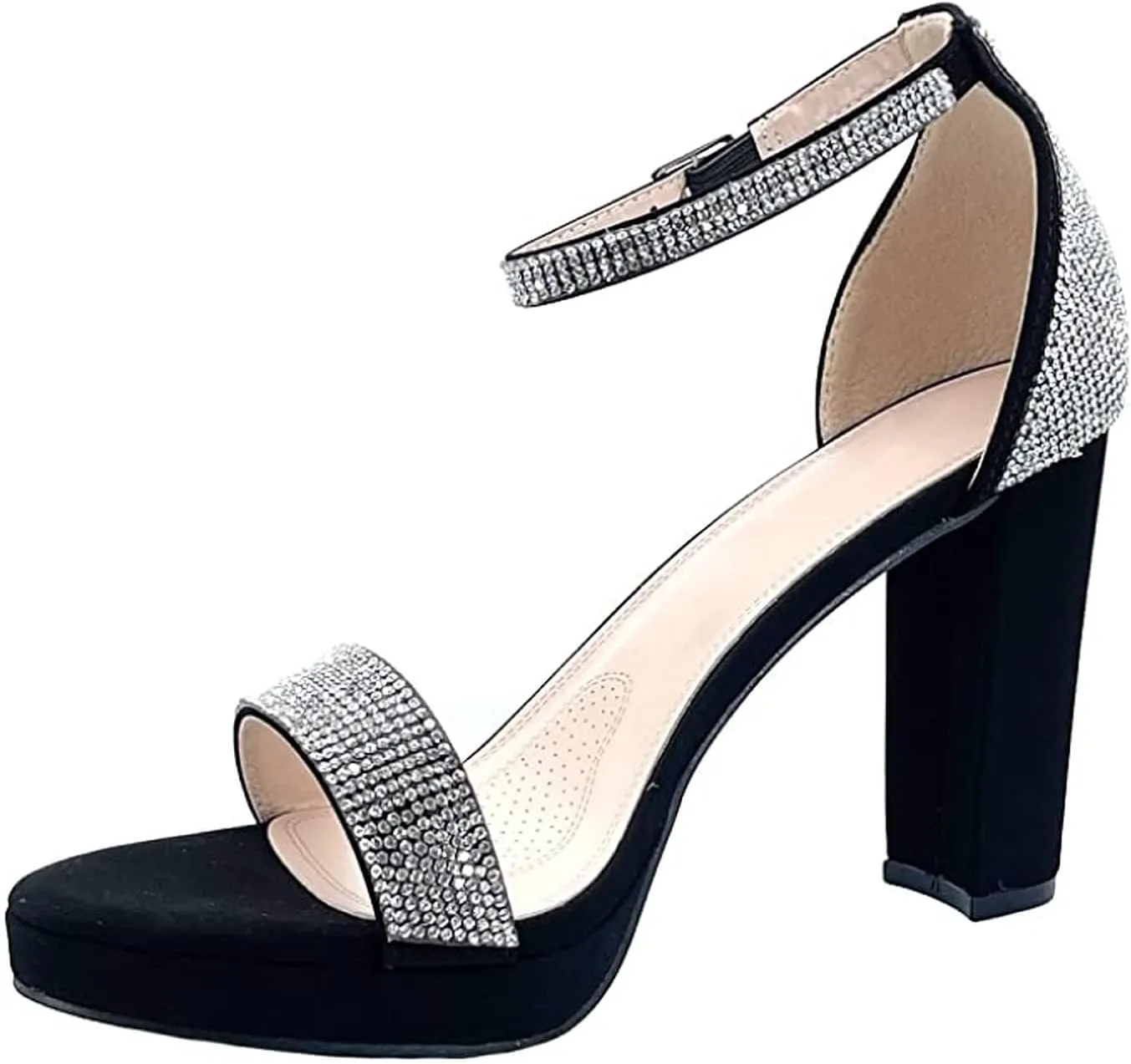 Women's Rhinestone Accent Open Toe Chunky High Heel Low Platform Formal Sandal