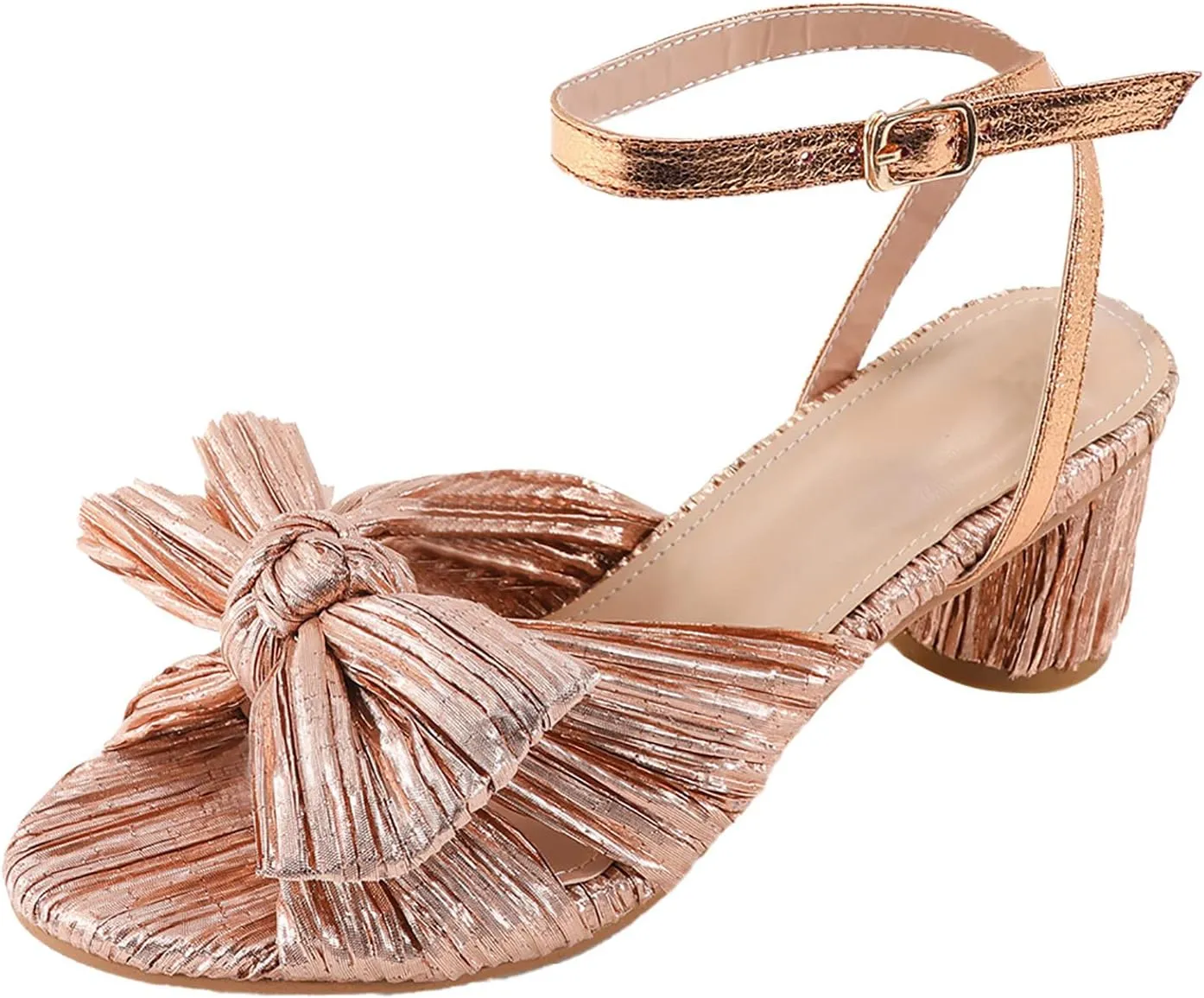 Womens Sandals Bow Decoration Soft Satin Chunky Heels Ankle Strap Wedge Sandals Summer Wedding Party Sandals Women