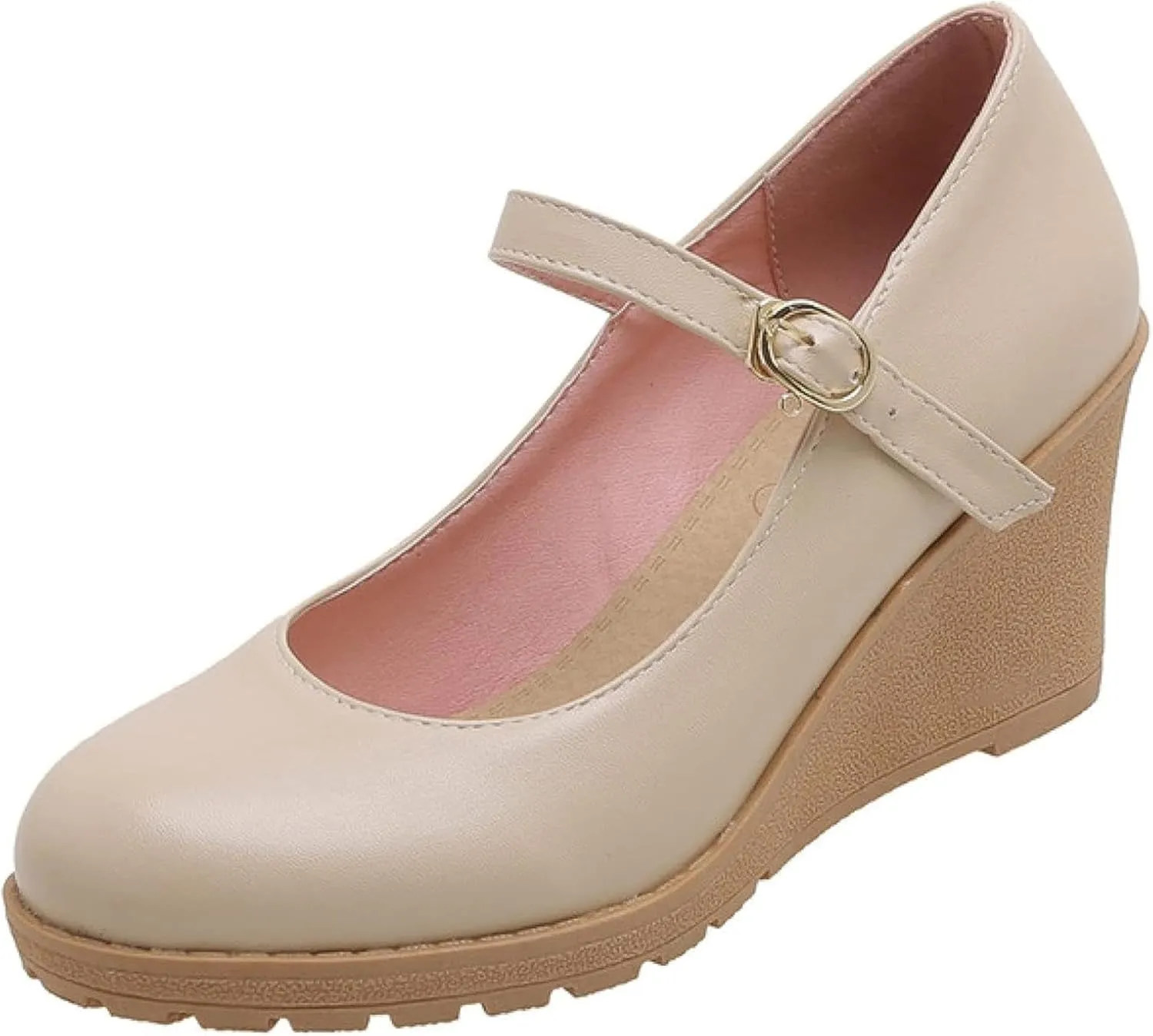 Women's Thick Soled Mary Janes High-Heeled Formal Shoes, Paired with Synthetic Leather Ankle Straps