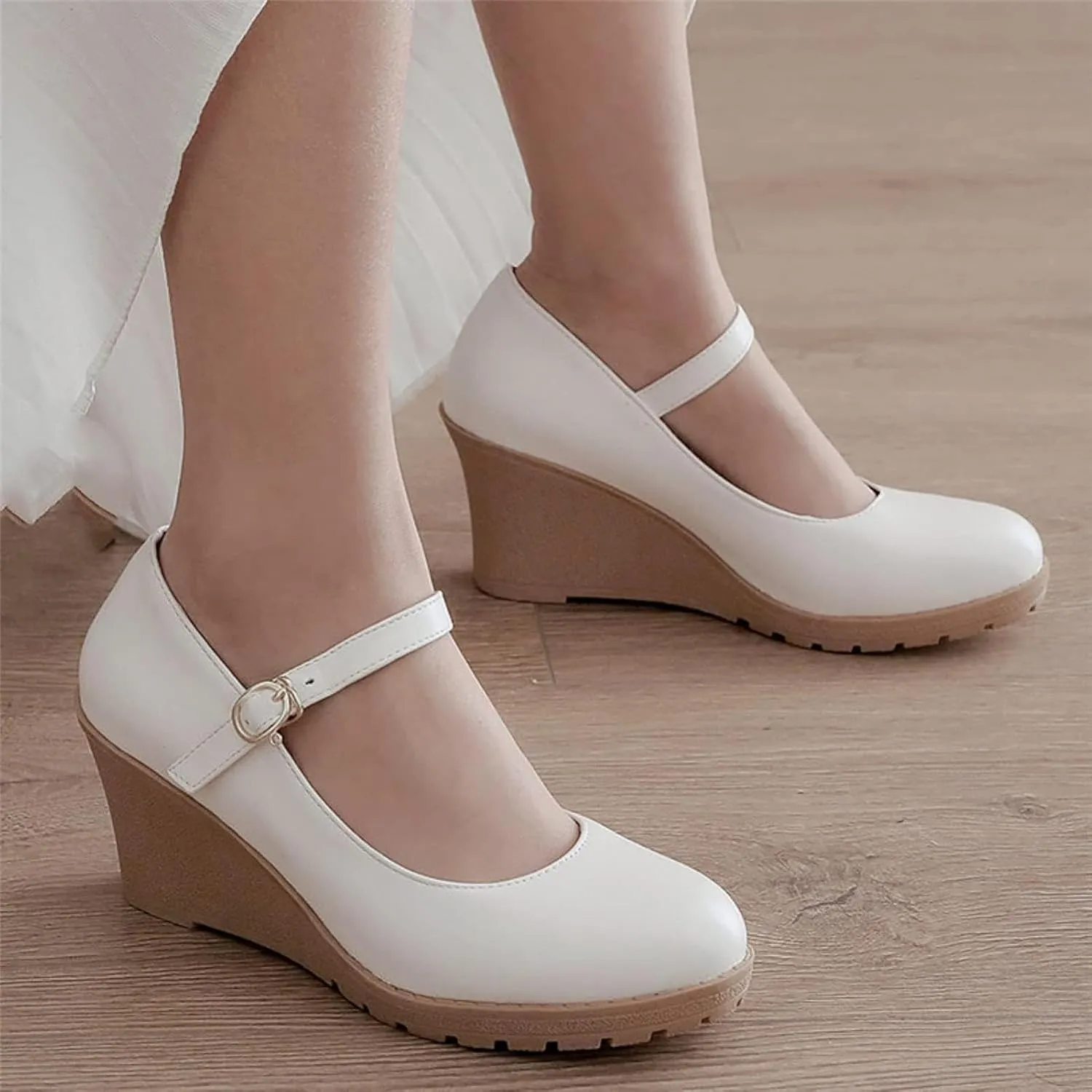 Women's Thick Soled Mary Janes High-Heeled Formal Shoes, Paired with Synthetic Leather Ankle Straps
