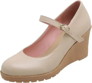 Women's Thick Soled Mary Janes High-Heeled Formal Shoes, Paired with Synthetic Leather Ankle Straps