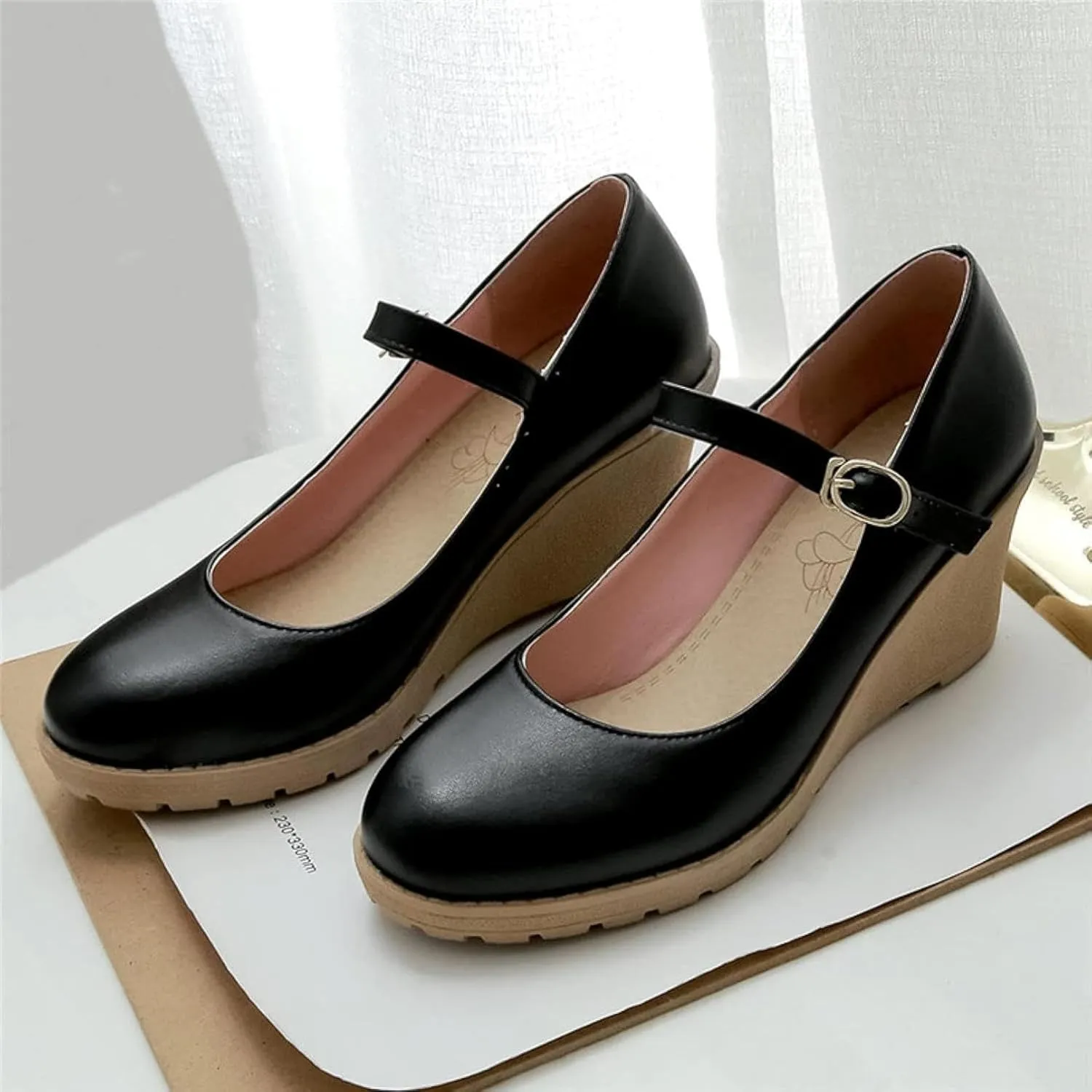 Women's Thick Soled Mary Janes High-Heeled Formal Shoes, Paired with Synthetic Leather Ankle Straps