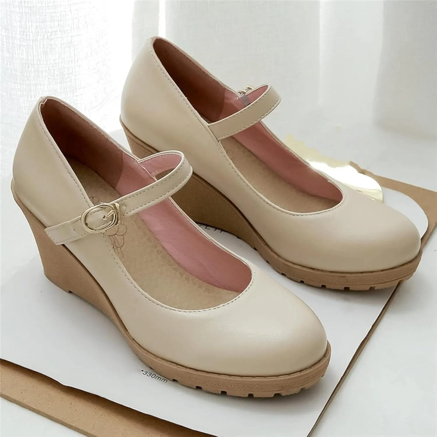 Women's Thick Soled Mary Janes High-Heeled Formal Shoes, Paired with Synthetic Leather Ankle Straps