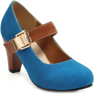 Women's Vintage Round Toe Mary Jane Pumps Buckle Platform Chunky High Heel Brogue Oxford Dress Shoes