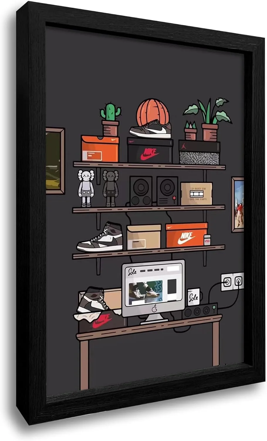 WOOTONG Hypebeast Sneaker Poster, Sneaker Wall Art Decor,AJ Wall Art Teen Boy Room Girl Room Wall Art Printed Sneaker Air Sneaker Shoebox Collection (Black Frame, 8" x 10")