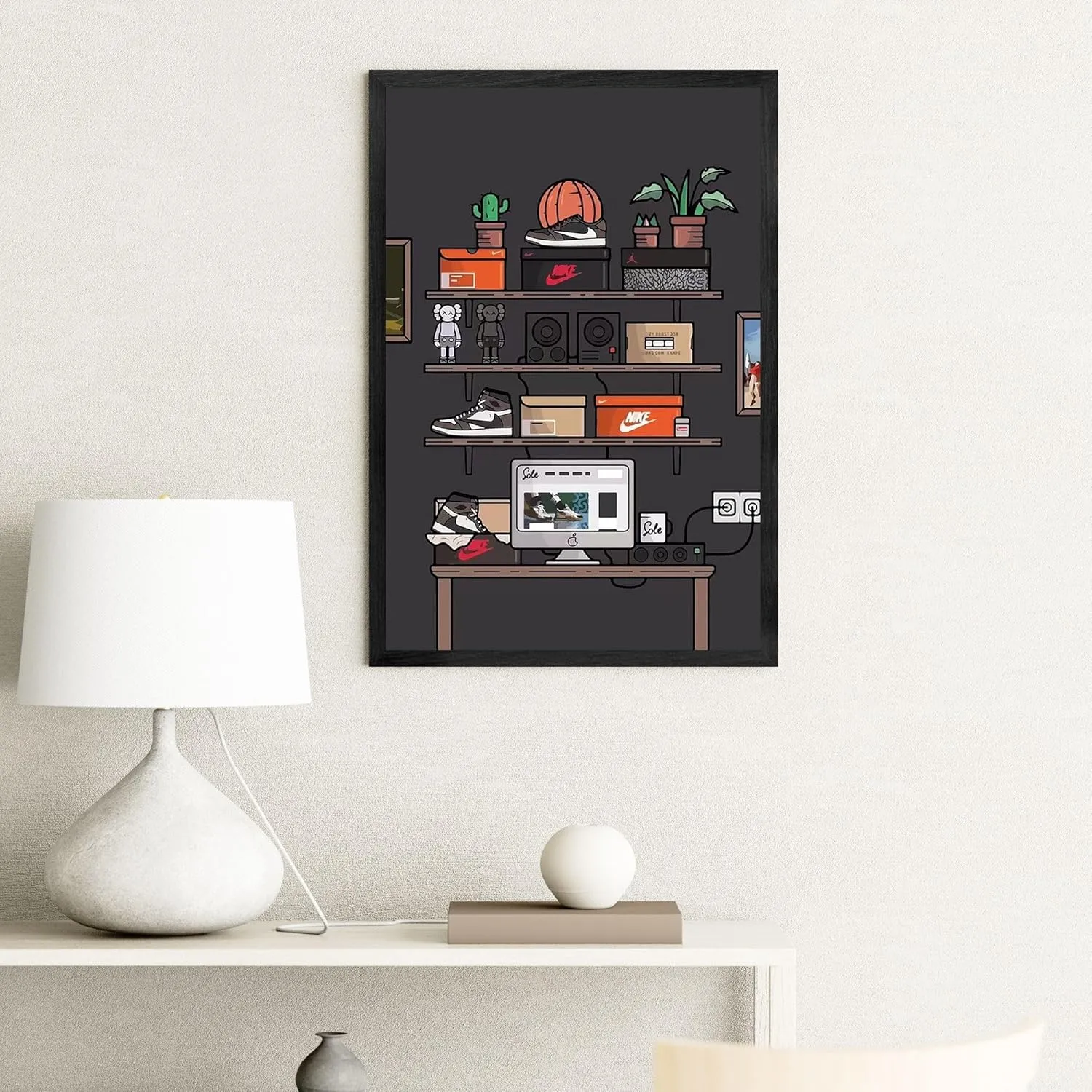 WOOTONG Hypebeast Sneaker Poster, Sneaker Wall Art Decor,AJ Wall Art Teen Boy Room Girl Room Wall Art Printed Sneaker Air Sneaker Shoebox Collection (Black Frame, 8" x 10")