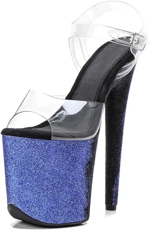 WUXIN H&P Women's Clear Exotic Pole Dance Ankle-Strap Sandal 8 Inch Glitter Splice Round Toe Platform Fashion Model Sexy Stiletto Custom Dress shoes High Heel