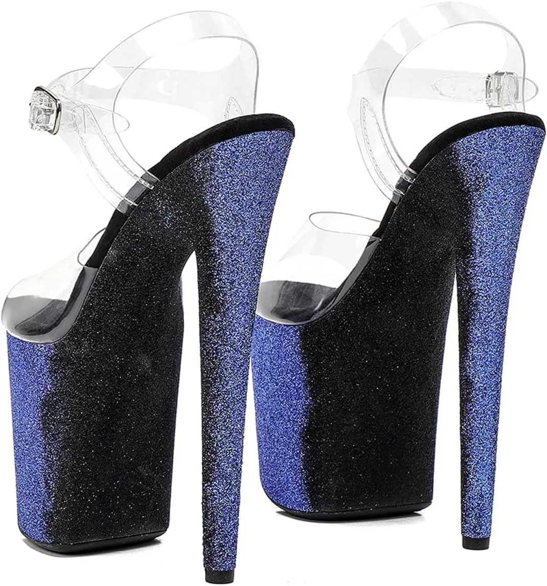 WUXIN H&P Women's Clear Exotic Pole Dance Ankle-Strap Sandal 8 Inch Glitter Splice Round Toe Platform Fashion Model Sexy Stiletto Custom Dress shoes High Heel