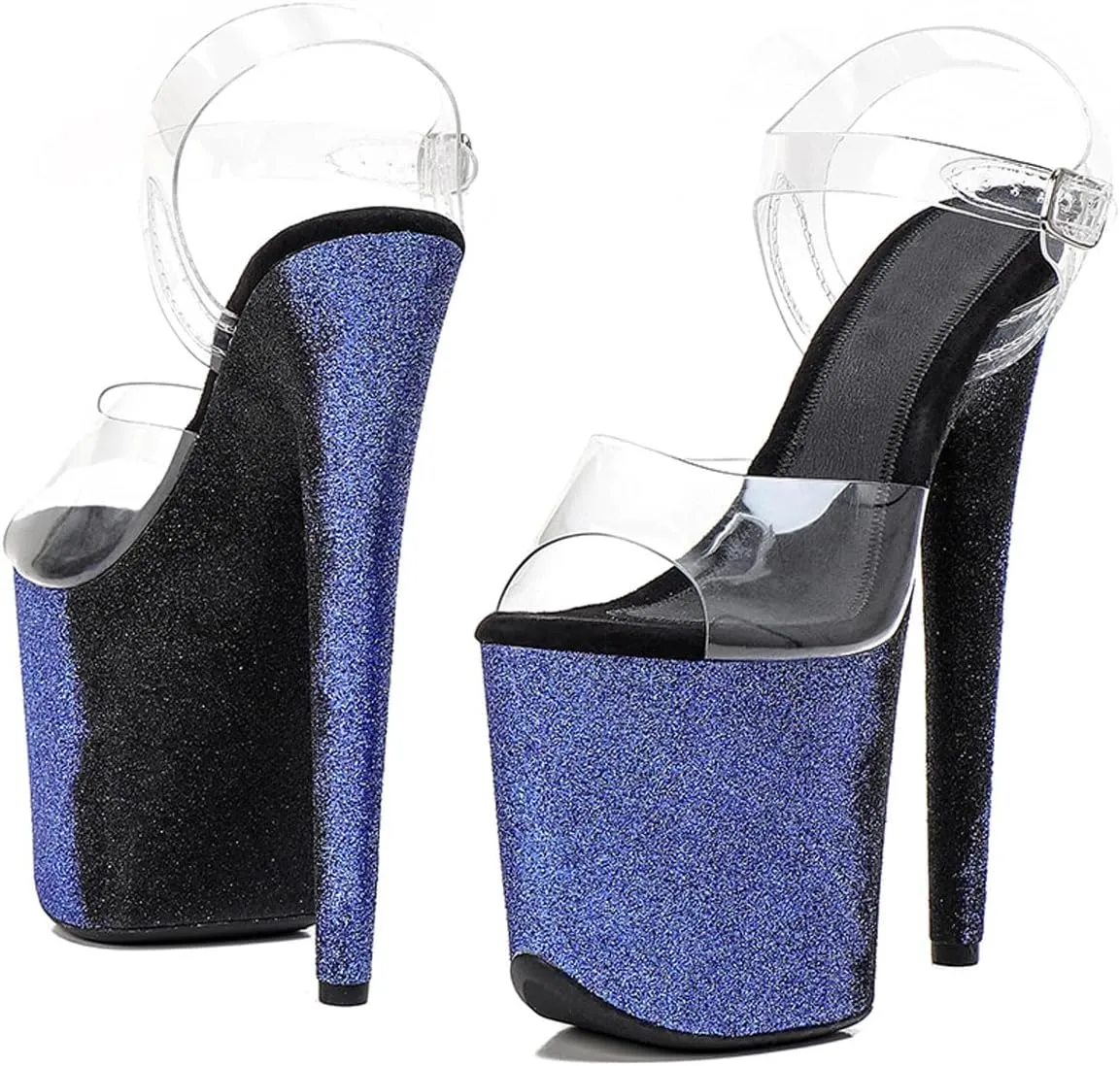 WUXIN H&P Women's Clear Exotic Pole Dance Ankle-Strap Sandal 8 Inch Glitter Splice Round Toe Platform Fashion Model Sexy Stiletto Custom Dress shoes High Heel