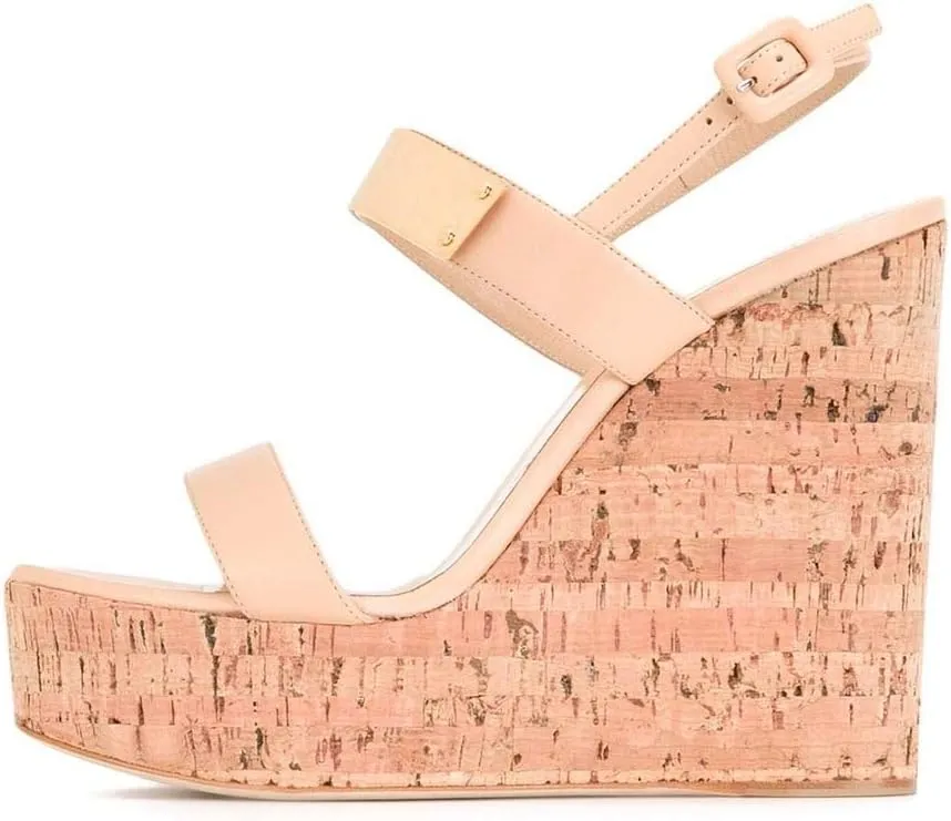 XYD Women Platform Wedge Cork High Heels Sandals Open Toe Strappy Slingback Dress Shoes with Buckle Shoes