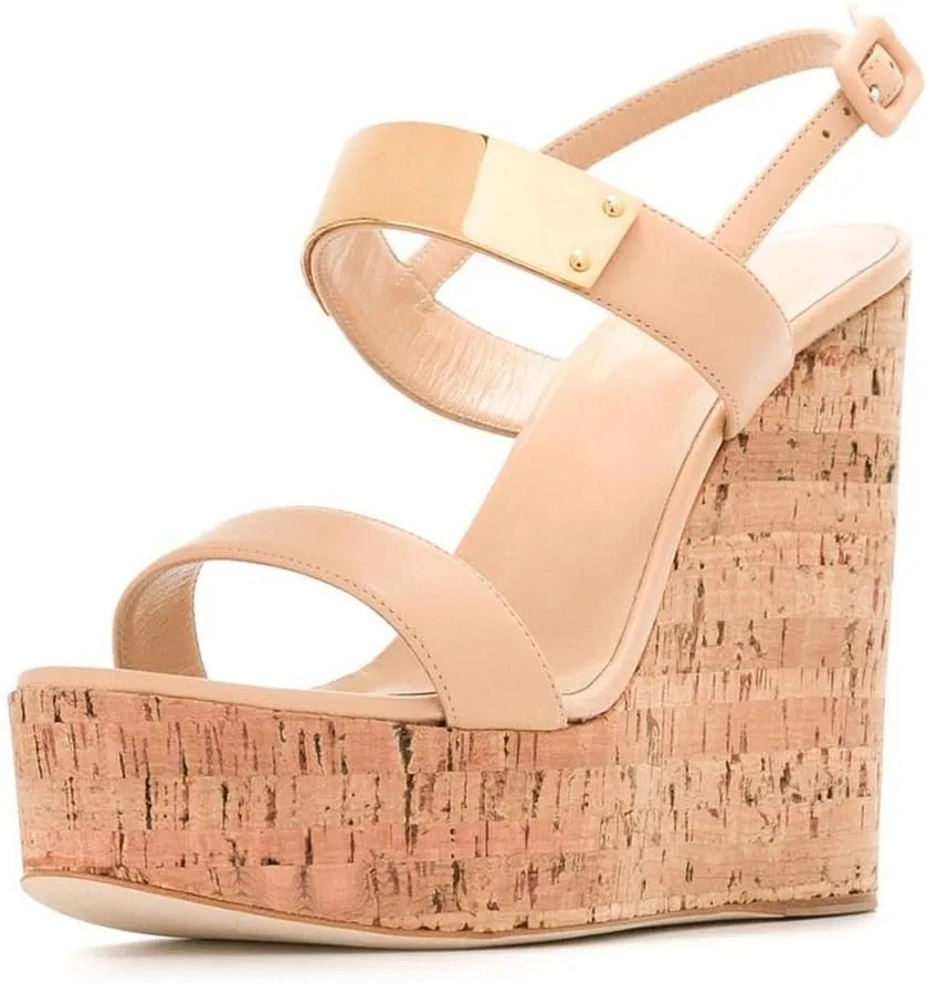 XYD Women Platform Wedge Cork High Heels Sandals Open Toe Strappy Slingback Dress Shoes with Buckle Shoes