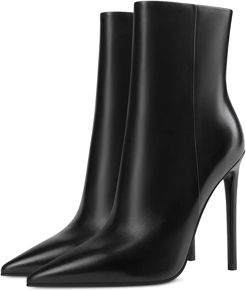 XYD Women's Pointed Toe Ankle Boots, Classic Stilettos High Heels, Zipper Side, Fashion Dress Office Lady Solid Color Booties Shoes