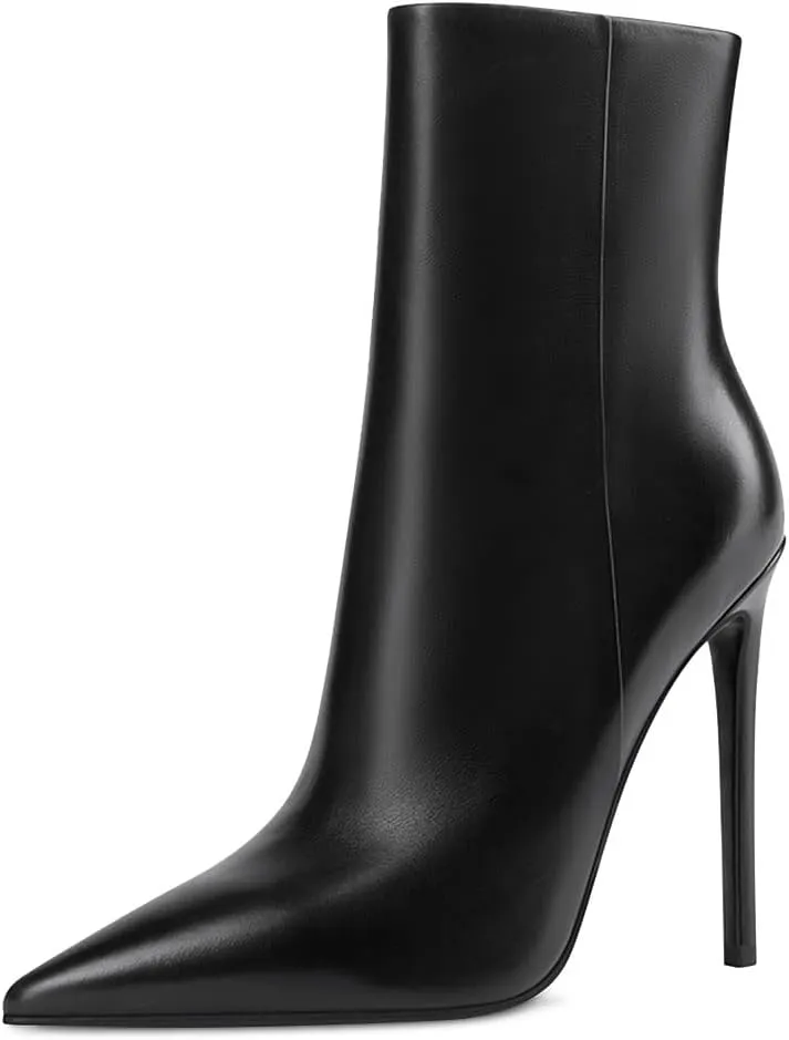 XYD Women's Pointed Toe Ankle Boots, Classic Stilettos High Heels, Zipper Side, Fashion Dress Office Lady Solid Color Booties Shoes