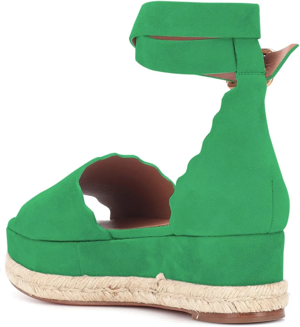 YDN Women Open Toe Platform Espadrille Sandals Ankle Strap Wedge Heel Pumps Wavy Edge Summer Shoes