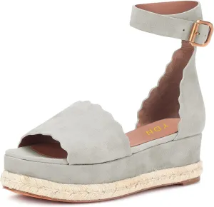 YDN Women Open Toe Platform Espadrille Sandals Ankle Strap Wedge Heel Pumps Wavy Edge Summer Shoes