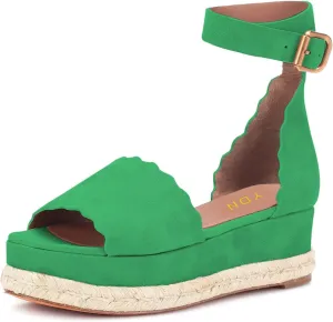 YDN Women Open Toe Platform Espadrille Sandals Ankle Strap Wedge Heel Pumps Wavy Edge Summer Shoes
