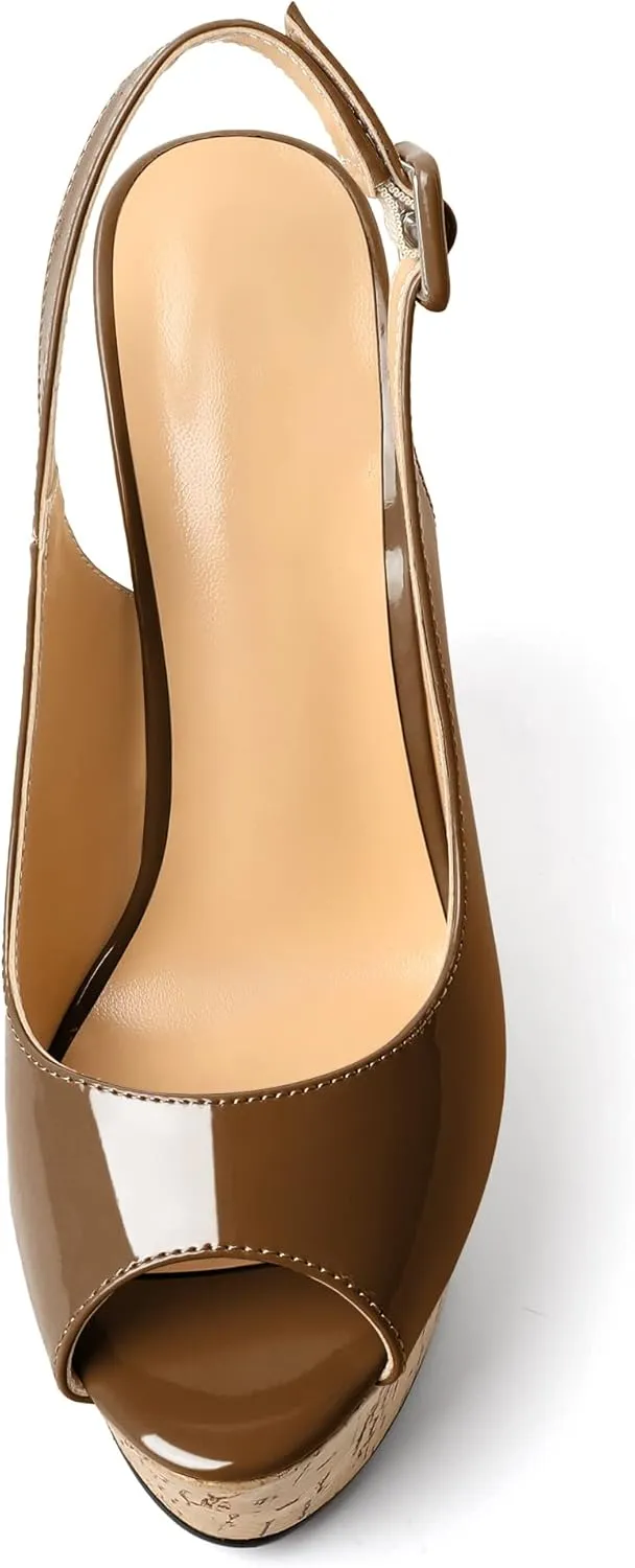 YODEKS Women's Platform Sandals Wedge Heel Peep Toe High Heeled Pumps Platform Wooden Heel Summer Wedge Heels Shoes