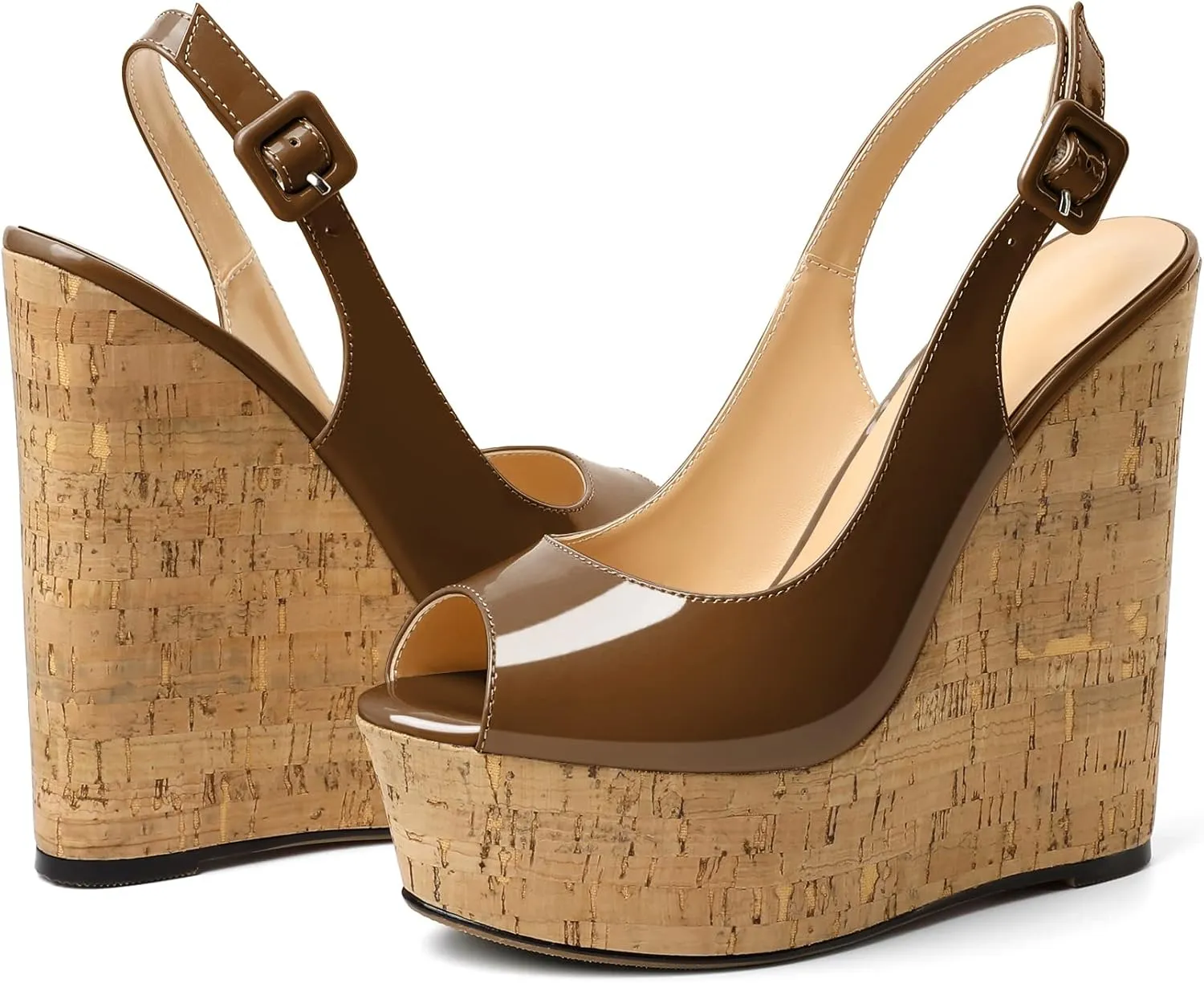 YODEKS Women's Platform Sandals Wedge Heel Peep Toe High Heeled Pumps Platform Wooden Heel Summer Wedge Heels Shoes