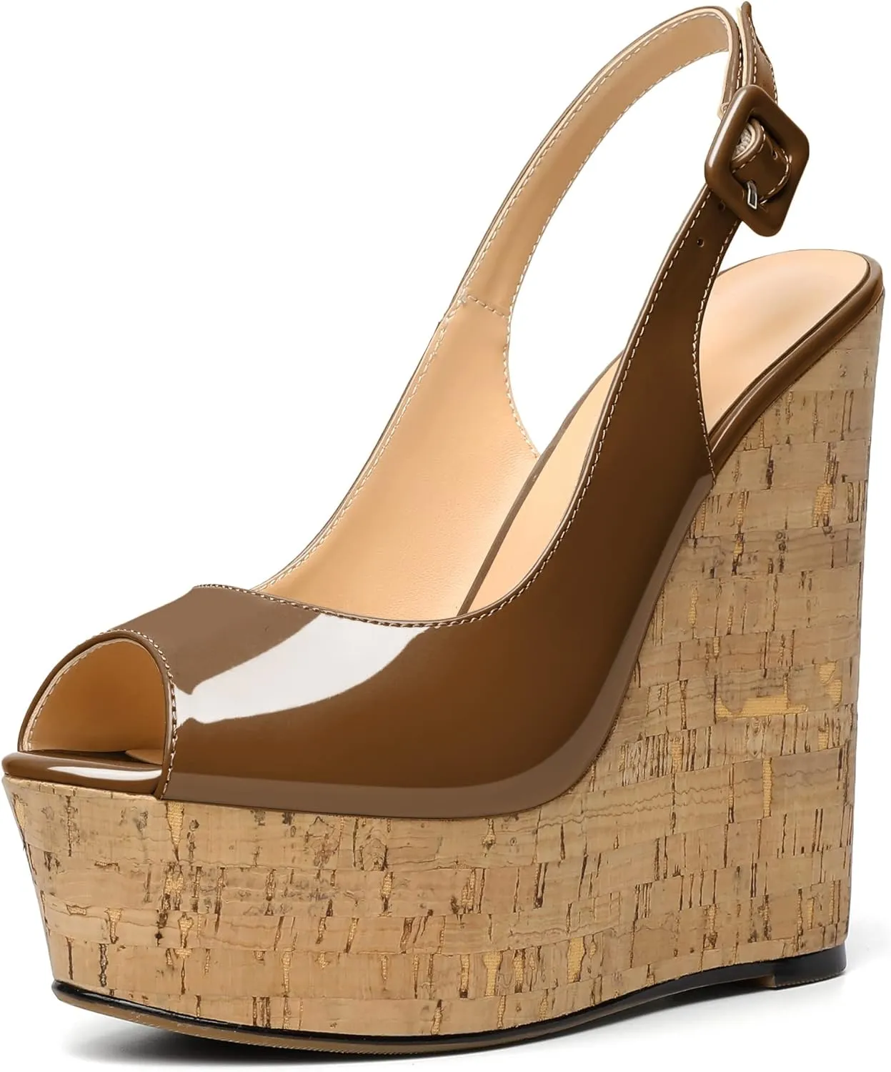YODEKS Women's Platform Sandals Wedge Heel Peep Toe High Heeled Pumps Platform Wooden Heel Summer Wedge Heels Shoes