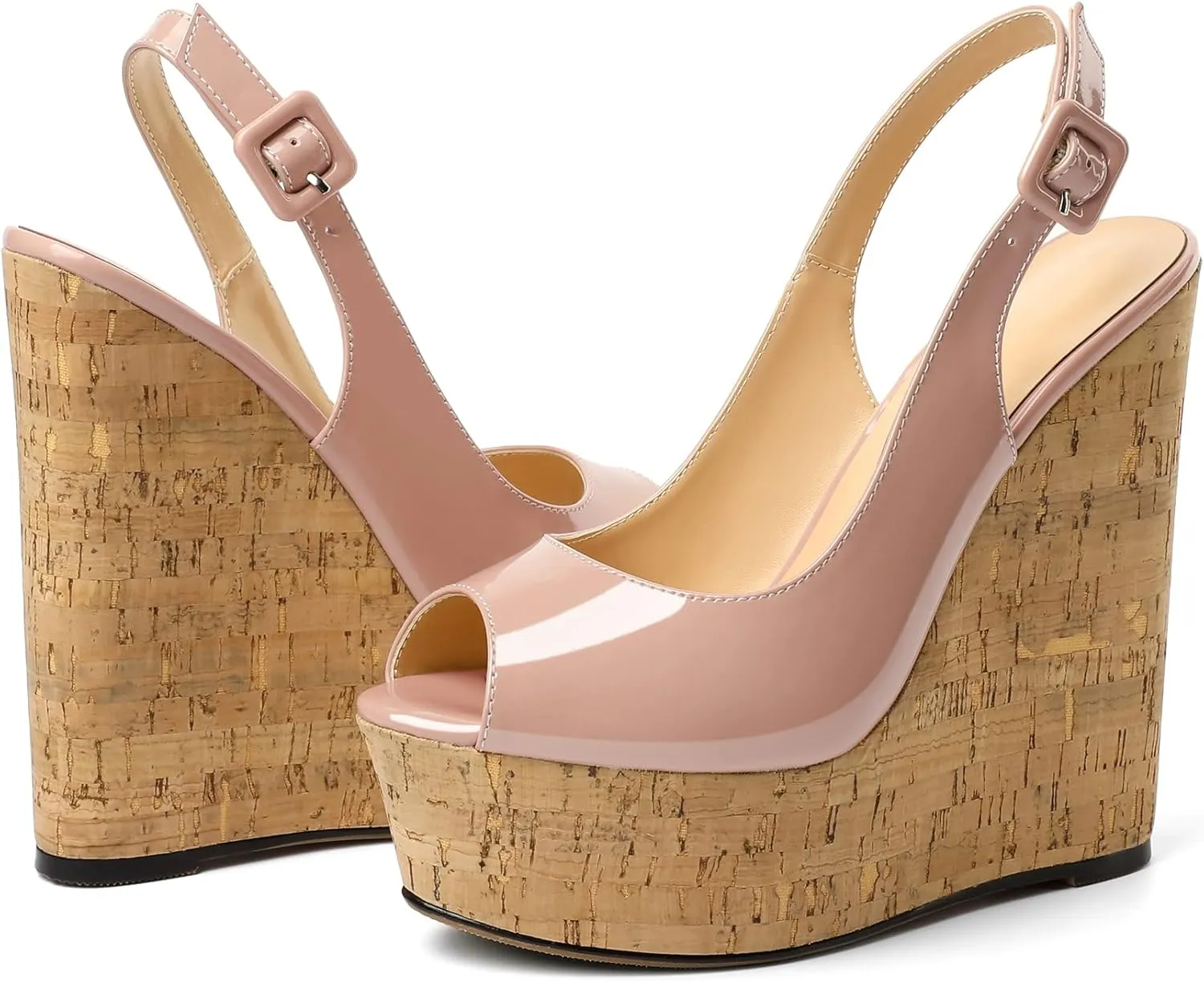 YODEKS Women's Platform Sandals Wedge Heel Peep Toe High Heeled Pumps Platform Wooden Heel Summer Wedge Heels Shoes