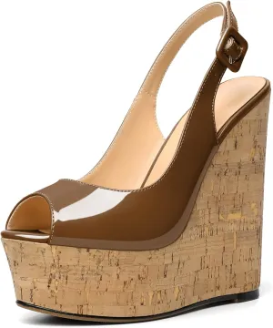 YODEKS Women's Platform Sandals Wedge Heel Peep Toe High Heeled Pumps Platform Wooden Heel Summer Wedge Heels Shoes
