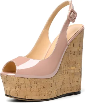 YODEKS Women's Platform Sandals Wedge Heel Peep Toe High Heeled Pumps Platform Wooden Heel Summer Wedge Heels Shoes